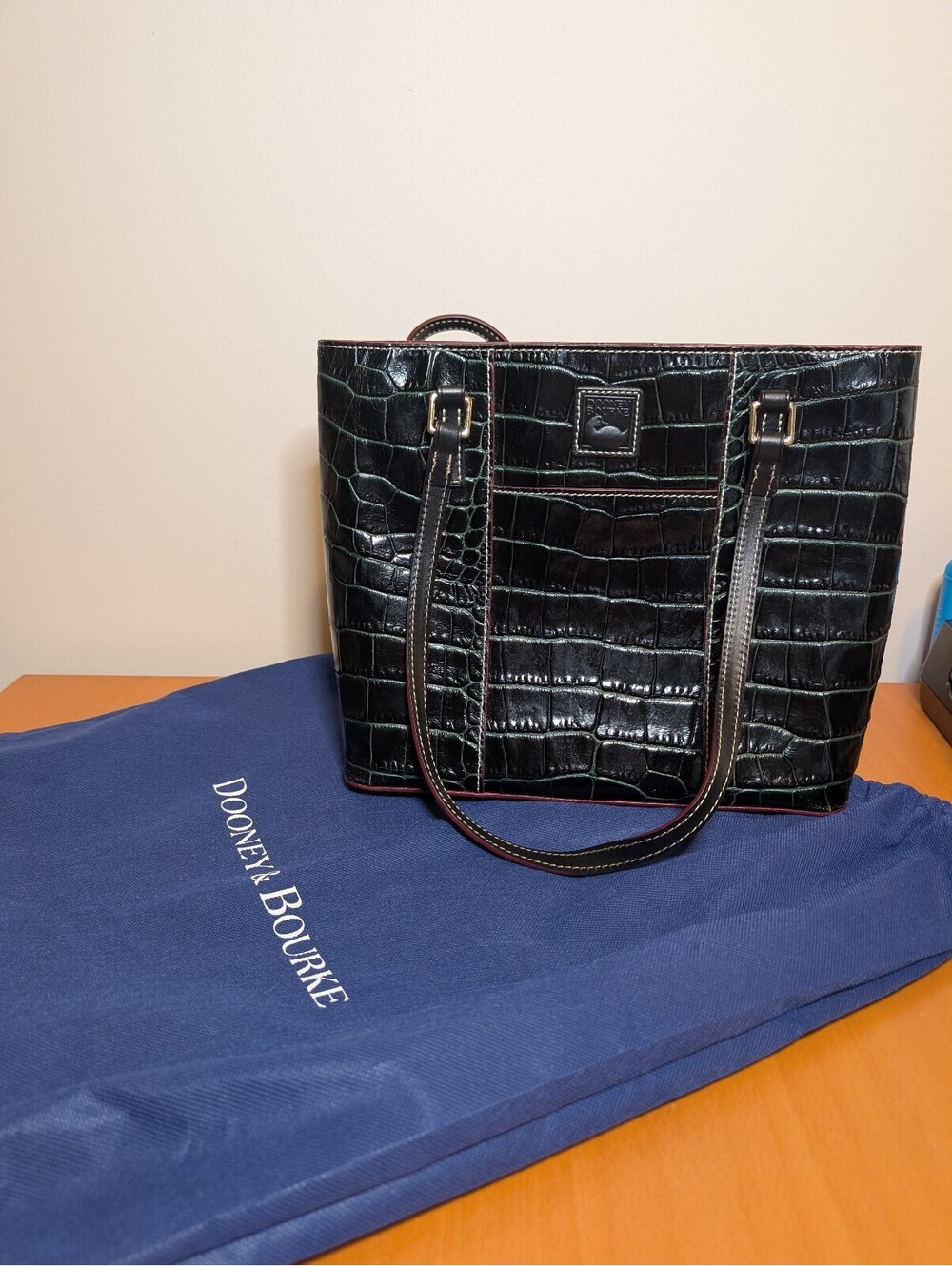 2015 - Dooney & Bourke Black Croc-Embossed Leather Tote Bag